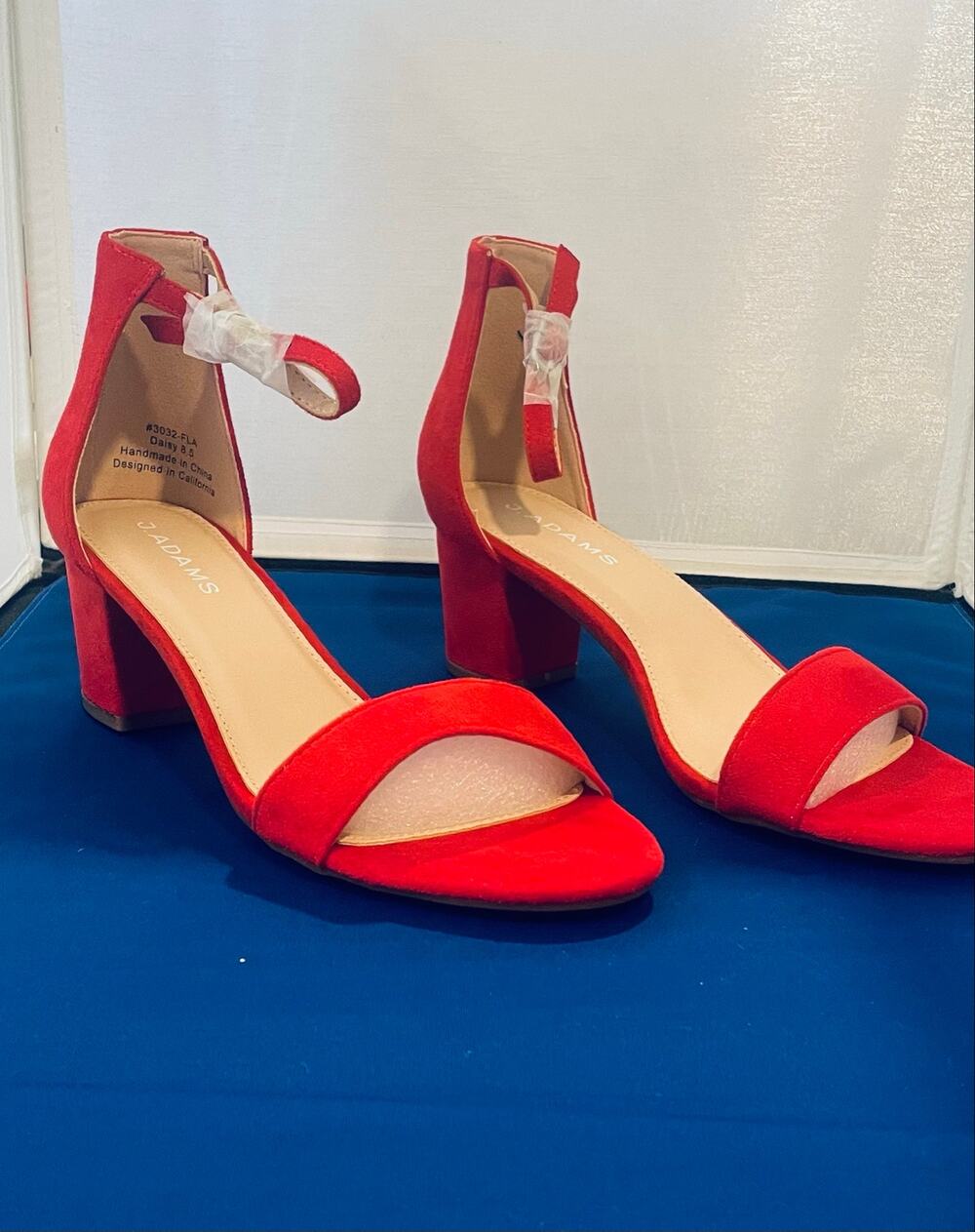 J. Adams Red suede sandal 2 inch heel NIB womens size 8.5